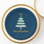 Merry Chrismukkah Cute Hanukkah Christmas Tree Paper Plates<br><div class="desc">This cute Merry Chrismukkah party paper plate features a green Christmas tree decorated with blue dreidel ornaments and a gold Jewish Star of David at the top for Hanukkah to combine the 2 holidays for a family that celebrates both.</div>