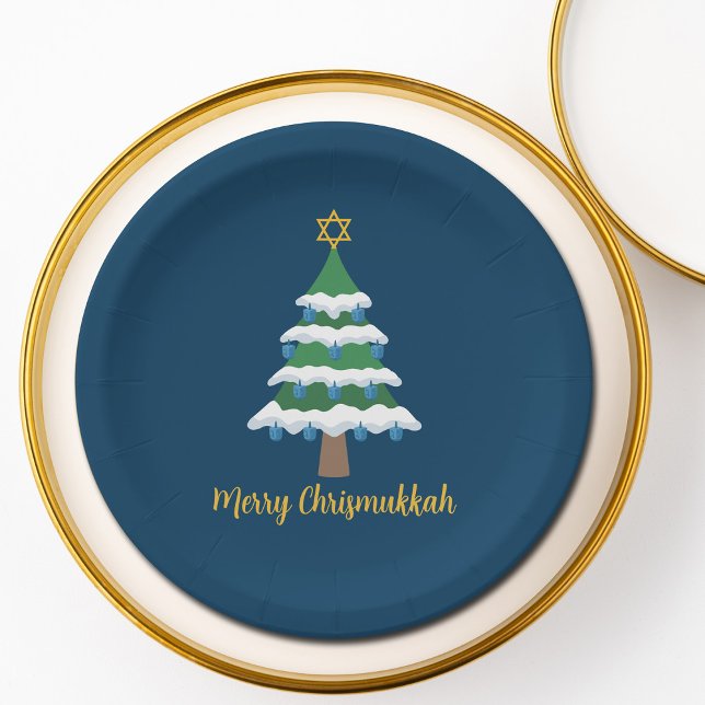 Merry Chrismukkah Cute Hanukkah Christmas Tree Paper Plates (Creator Uploaded)