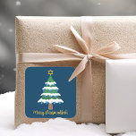 Merry Chrismukkah Cute Hanukkah Christmas Tree Square Sticker<br><div class="desc">This cute Merry Chrismukkah sticker features a green Christmas tree decorated with blue dreidel ornaments and a gold Jewish Star of David at the top for Hanukkah to combine the 2 holidays for a family that celebrates both.</div>