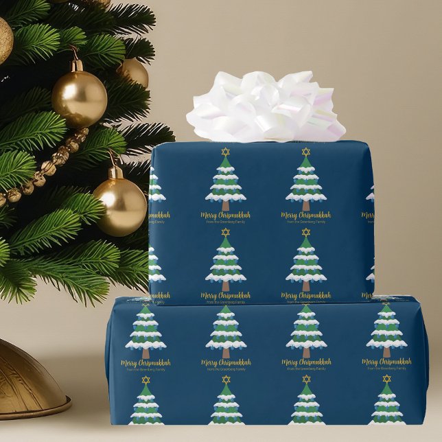 Merry Chrismukkah Cute Hanukkah Christmas Tree Wrapping Paper (Creator Uploaded)