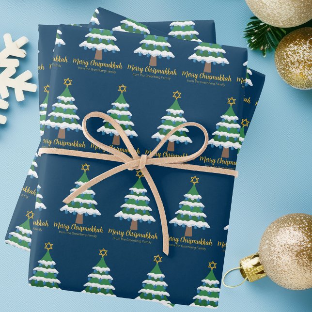 Merry Chrismukkah Cute Hanukkah Christmas Tree Wrapping Paper Sheets (Creator Uploaded)