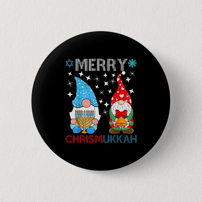 Merry Chrismukkah Funny Gnomes Christmas And Hanuk Button (Front)