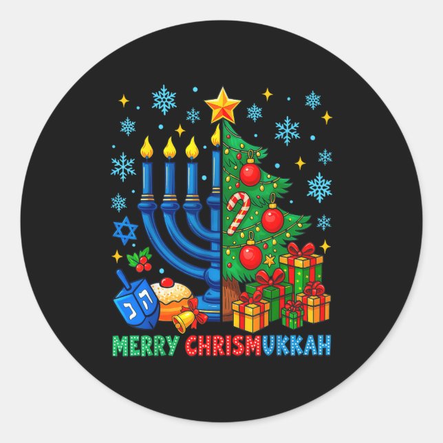 Merry Chrismukkah Happy Christmas Hanukkah Pajama  Classic Round Sticker (Front)
