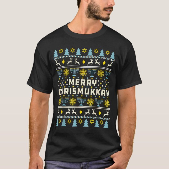 Merry Chrismukkah Happy Hanukkah Jew Ugly Christma T-Shirt (Front)