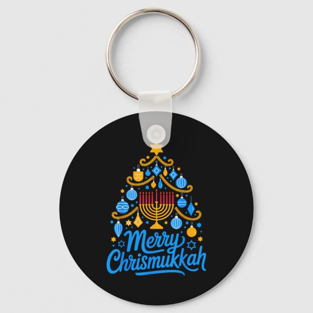 Merry Chrismukkah Holiday Hanukkah Family Matching Keychain (Front)