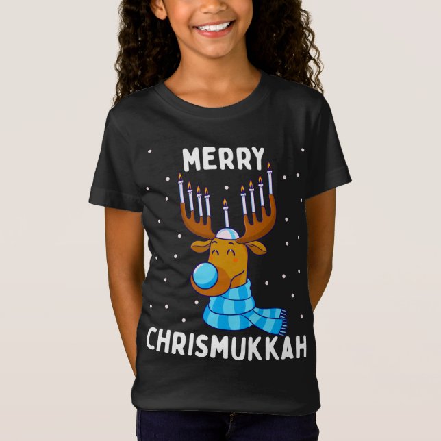 Merry Chrismukkah Jewish Christmas Hanukkah Reinde T-Shirt (Front)