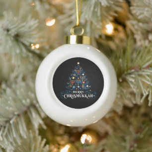 Merry Chrismukkah Jewish Holiday Hanukkah Ceramic Ball Christmas Ornament