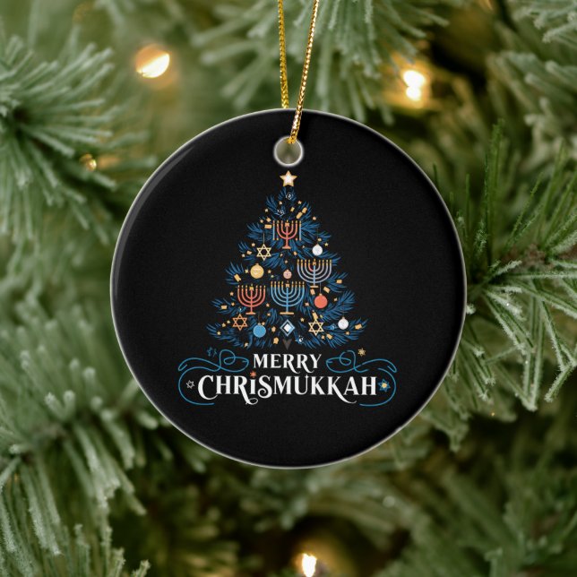 Merry Chrismukkah Jewish Holiday Hanukkah Ceramic Ornament (Tree)