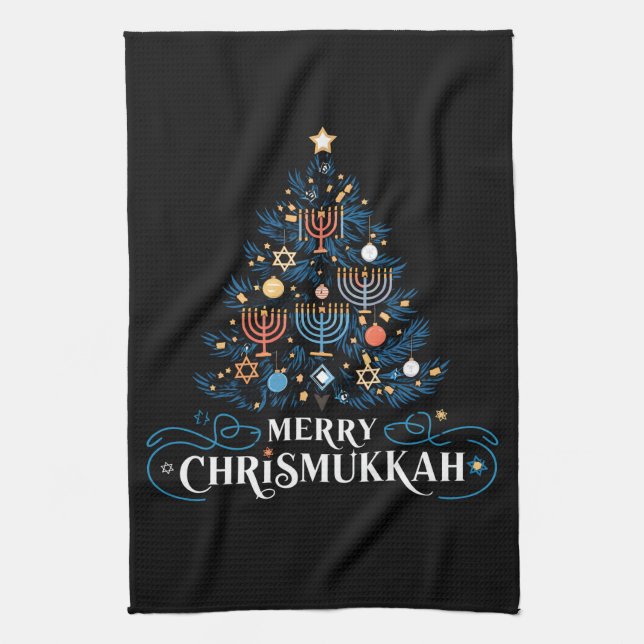 Merry Chrismukkah Jewish Holiday Hanukkah Kitchen Towel (Vertical)