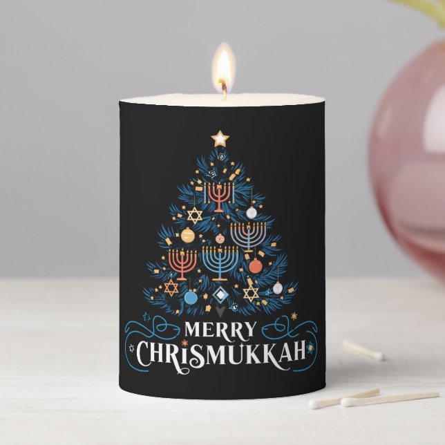 Merry Chrismukkah Jewish Holiday Hanukkah Pillar Candle (In Situ)