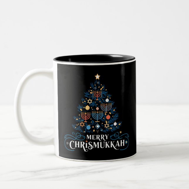 Merry Chrismukkah Jewish Holiday Hanukkah Two-Tone Coffee Mug (Left)