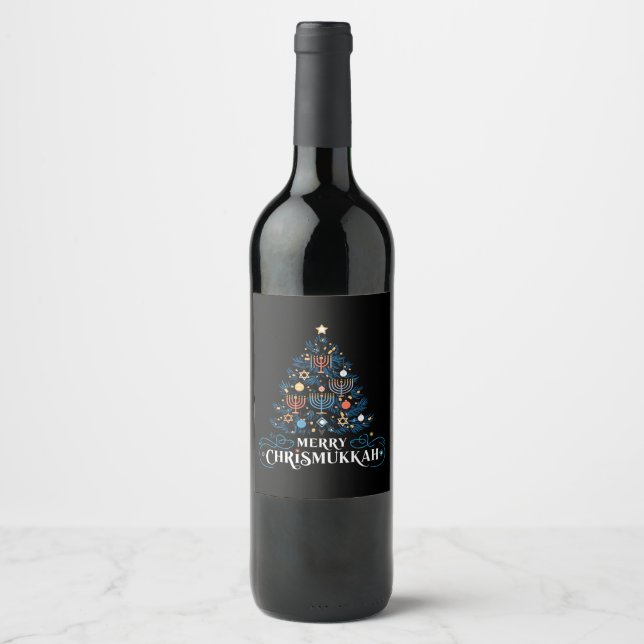 Merry Chrismukkah Jewish Holiday Hanukkah Wine Label (Front)