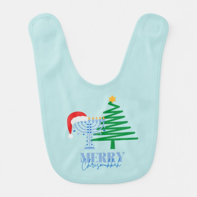 Merry Chrismukkah Menorah and Santa Baby Bib (Front)