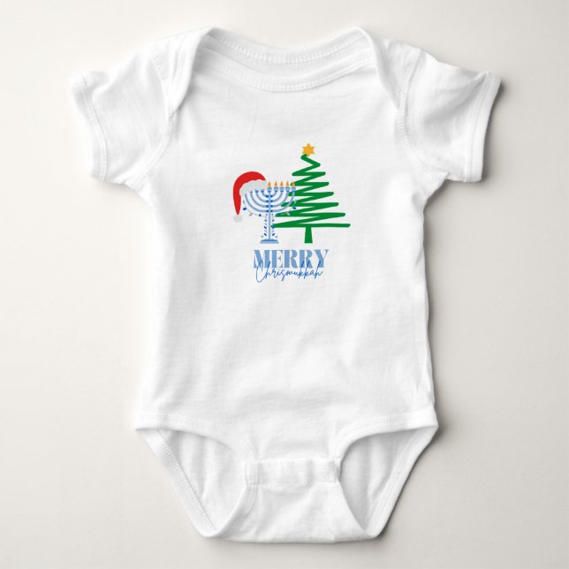 Merry Chrismukkah Menorah and Santa Baby Bodysuit (Front)