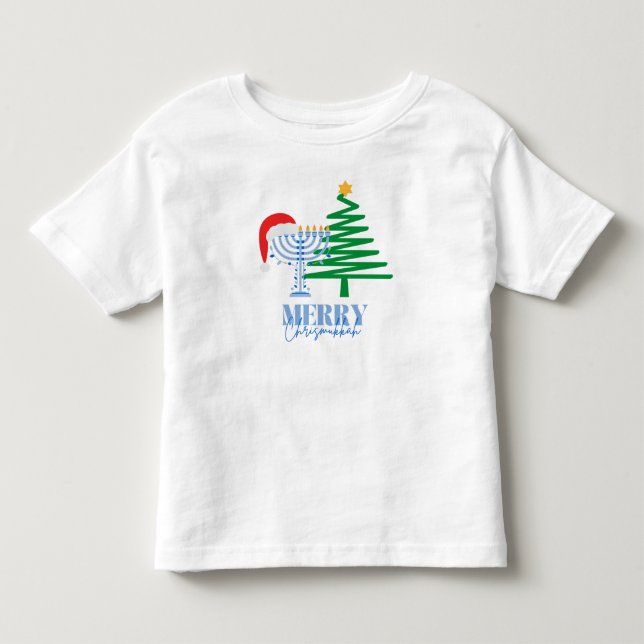 Merry Chrismukkah Menorah and Santa Toddler Shirt (Front)