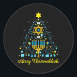 Merry Chrismukkah Menorah Christmas Tree Chanukah  Classic Round Sticker<br><div class="desc">Merry Chrismukkah Menorah Christmas Tree Chanukah Jewish</div>