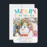 Merry Chrismukkah Photo Peace, Love & Hope Custom<br><div class="desc">Fun pastel blue,  red and yellow Merry Chrismukkah custom photo card with your personalized greeting,  Peace,  Love & Hope and your name in a fun font. Chrismukkah is where people celebrate both Christmas and Hanukkah together. It's a great way to celebrate for interfaith families.</div>