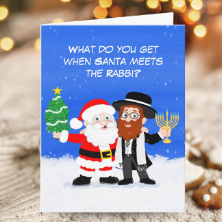 Merry Chrismukkah Santa Meets the Rabbi Funny Card
