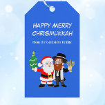 Merry Chrismukkah Santa Meets the Rabbi Party  Gift Tags<br><div class="desc">Celebrate both holidays in one joyful gathering with this festive Chrismukkah gift tag! Featuring Santa Claus holding a Christmas tree alongside a Rabbi with a glowing menorah,  this playful design beautifully blends Christmas and Hanukkah traditions.</div>