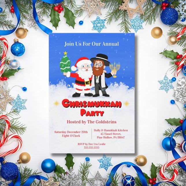 Merry Chrismukkah Santa Meets the Rabbi Party  Invitation (Creator Uploaded)
