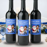 Merry Chrismukkah Santa Meets the Rabbi Party Wine Label<br><div class="desc">Celebrate both holidays in one joyful gathering with this festive Chrismukkah wine label! Featuring Santa Claus holding a Christmas tree alongside a Rabbi with a glowing menorah, this playful design beautifully blends Christmas and Hanukkah traditions.</div>