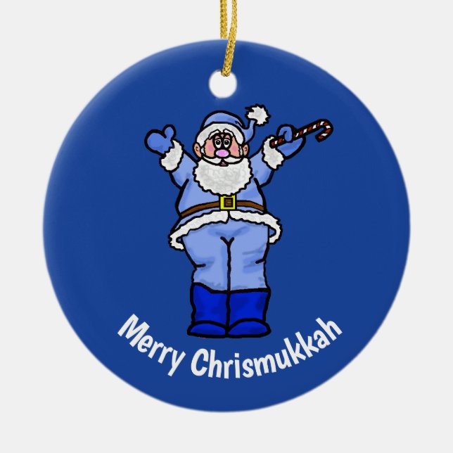 Merry Chrismukkah Santa Orament Ceramic Ornament (Front)