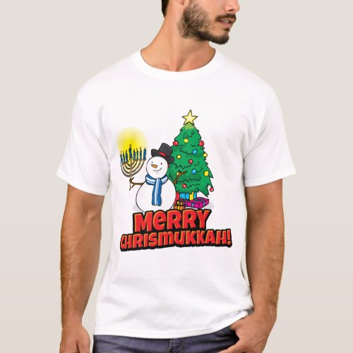 Merry Chrismukkah Snowman Menorah and Custom Name T_Shirt