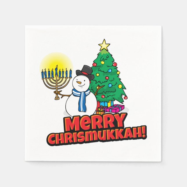 Merry Chrismukkah with Snowman and Menorah Napkins (Front)