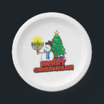 Merry Chrismukkah with Snowman and Menorah Paper Plates<br><div class="desc">It's a true Chrismukkah for 2019! Christmas and Hanukkah fall over the same week! Add these fun interfaith (Hanukkah and Christmas) paper plates to your Chrismukkah celebrations this year. If you celebrate the holidays together, these are a nice touch. This is our design and you won't find it anywhere other...</div>