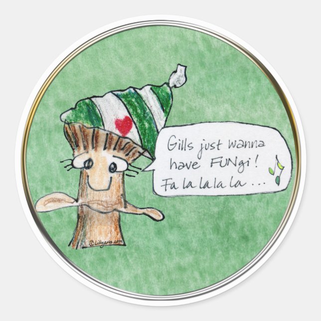 Merry ChrisMUSH Cartoon Mushroom Classic Round Sticker (Front)