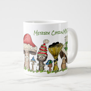 Merry ChrisMUSH Christmas Mushrooms Cartoon Giant Coffee Mug