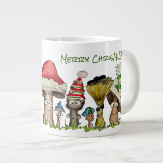 Merry ChrisMUSH Christmas Mushrooms Cartoon Giant Coffee Mug