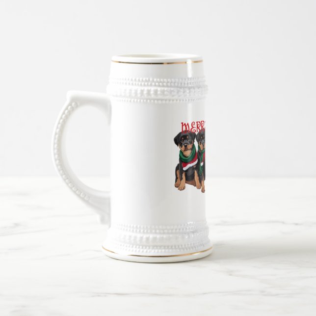 Merry Chrismutts Christmas Holiday Puppies Festive Beer Stein (Left)