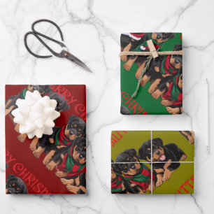 Merry Chrismutts Christmas Holiday Puppies Festive Wrapping Paper Sheets