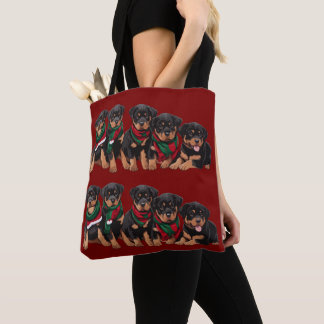 Merry Chrismutts Rottweiler Puppies Wearing Scarf Tote Bag