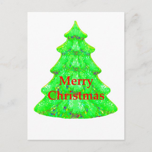 Merry Christ Christmas Tree Yellow Green White OL Holiday Postcard (Front)