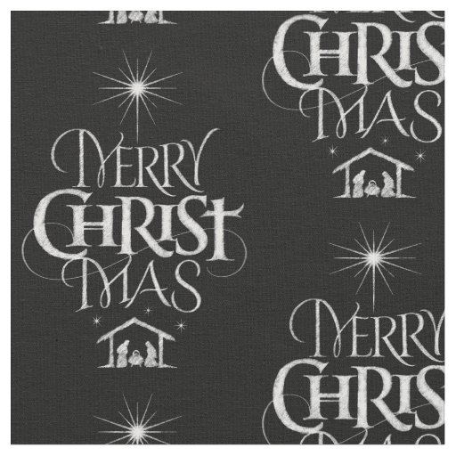 Merry Christ Mas Christian Christmas Black Chalk Fabric