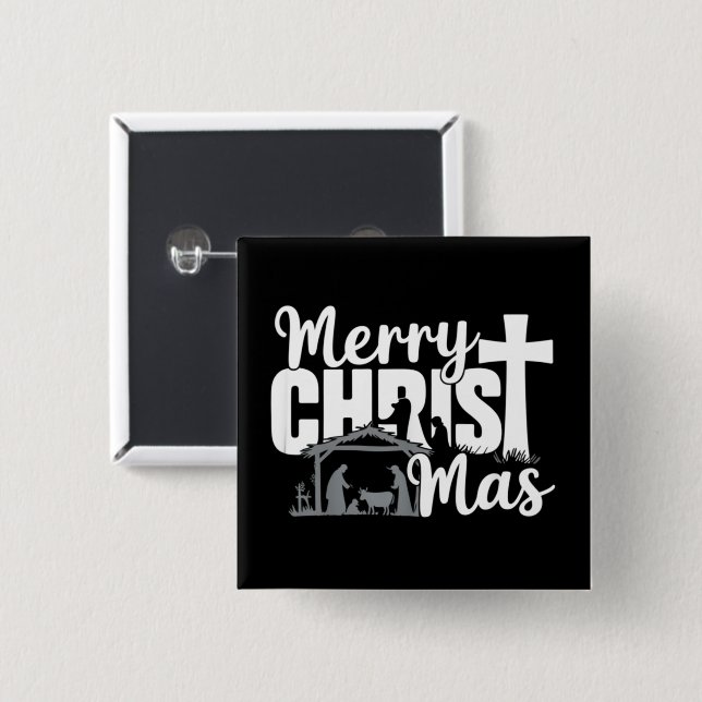 Merry Christ Mas Christian Christmas Jesus Family  Button (Front & Back)