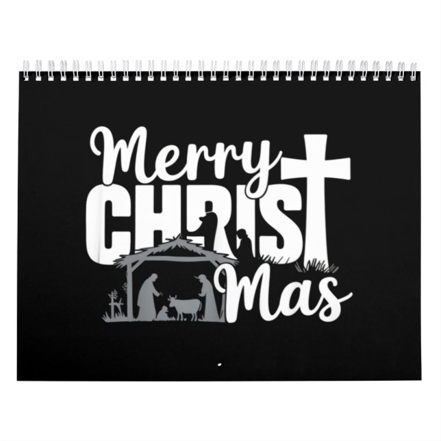 Merry Christ Mas Christian Christmas Jesus Family  Calendar (Cover)