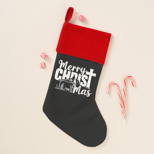 Merry Christ Mas Christian Christmas Jesus Family  Christmas Stocking (Front)