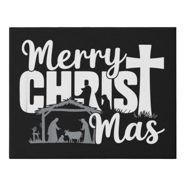 Merry Christ Mas Christian Christmas Jesus Family  Faux Canvas Print (Front)