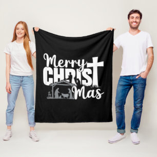 Merry Christ Mas Christian Christmas Jesus Family Fleece Blanket