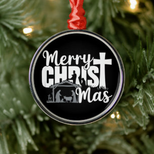 Merry Christ Mas Christian Christmas Jesus Family Metal Ornament