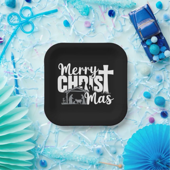 Merry Christ Mas Christian Christmas Jesus Family  Paper Plates (Party)