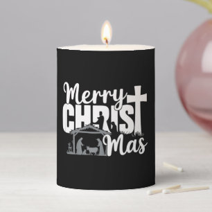 Merry Christ Mas Christian Christmas Jesus Family  Pillar Candle