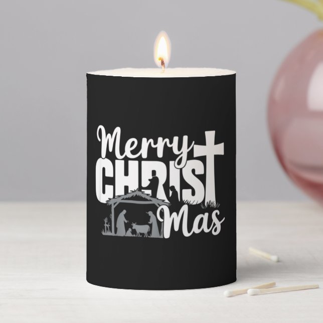 Merry Christ Mas Christian Christmas Jesus Family  Pillar Candle (In Situ)