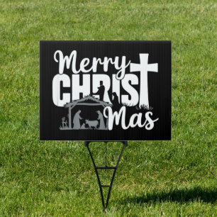 Merry Christ Mas Christian Christmas Jesus Family  Sign