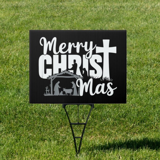 Merry Christ Mas Christian Christmas Jesus Family  Sign (Insitu)