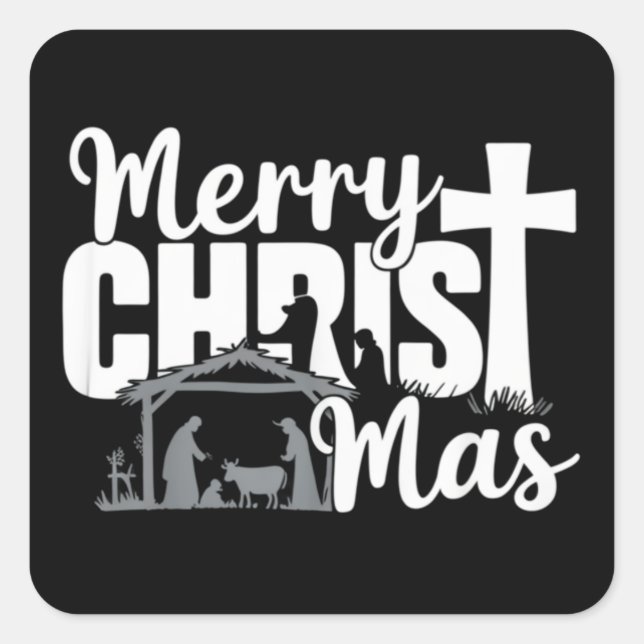 Merry Christ Mas Christian Christmas Jesus Family  Square Sticker (Front)