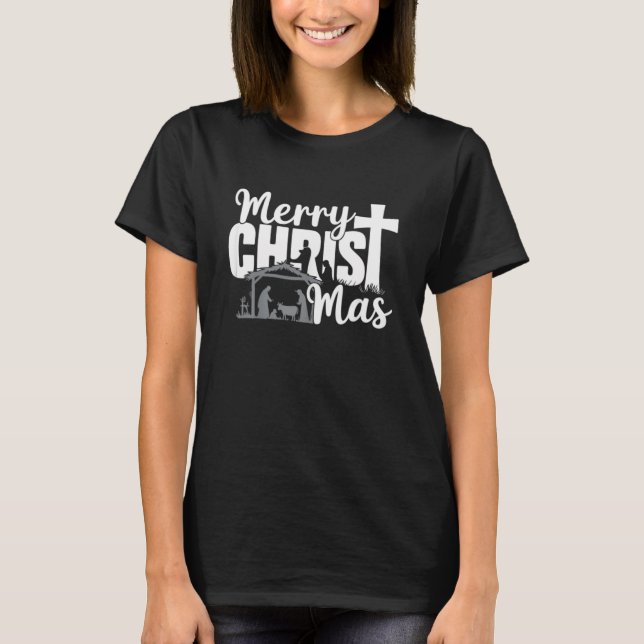 Merry Christ Mas Christian Christmas Jesus Family  T-Shirt (Front)
